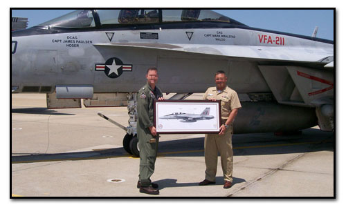CDR Bob Geis, CO of VFA-211 Fighting Checkmates with his Command Master Chief
