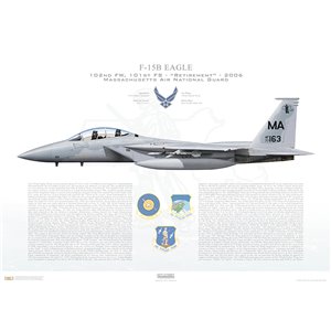 F-15B Eagle 102nd Fighter Wing, 101st Fighter Squadron, MA/77-0163 - Massachusets Air National Guard - Otis ANGB/AFB, MA - 2006 Squadron Lithograph