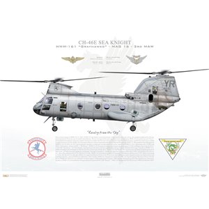 CH-46E Sea Knight HMM-161 Grayhawks, YR02 / 154841, MAG16, 3rd MAW, MCAS Camp Pendleton Squadron Lithograph