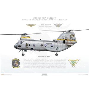 CH-46E Sea Knight HMM-165 White Knights, YW1-2 / 157704, MAG16, 3rd MAW, MCAS Miramar Squadron Lithograph