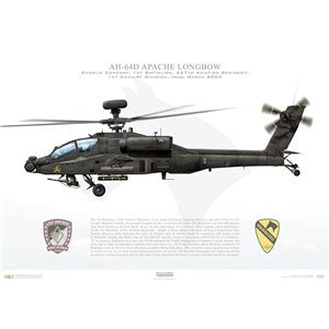 AH-64D "Longbow Apache" Serial No.99-5135, Charlie Company, 1st Battalion, 227th Aviation Regiment, 1st Cavalry Division, Iraq, March 2003 Squadron Lithograph