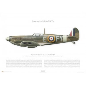 Supermarine Spitfire Mk. Vb - No 611 Squadron, W2357 E-FY - RAF Hornchurch, England,  July 1941. Flown by Flight Lieutenant Eric S. ”Sawn off Lockie” Lock
  Squadron Lithograph