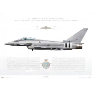 Eurofighter Typhoon FGR4 No. 29(R) Squadron, ZK308 / TP-V. RAF Coningsby, D-Day 70th Anniversary Invasion Stripes - 2014 Squadron Lithograph