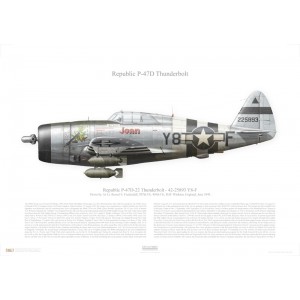 P-47D-22 Thunderbolt, 42-25893 / Y8-F "Joan the Happy Hopper" - 404th FG, 507th FS - RAF Winkton, England, June 1944. Flown by 1st Lt. Russel S. Fredendall Squadron Lithograph