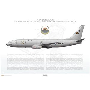 P-8A Poseidon Air Test and Evaluation Squadron ONE (VX-1) Pioneers, JA955 / 167955. NAS Patuxent River, MD - 2014 Squadron Lithograph