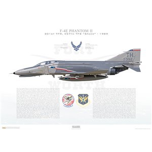 F-4E Phantom II 301st Tactical Fighter Wing, 457th Tactical Fighter Squadron "Spads", TH/67-392 - Carswell AFB, TX, 1989 Squadron Lithograph