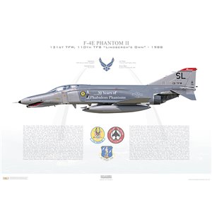 F-4E Phantom II 131st Tactical Fighter Wing, 110th Tactical Fighter Squadron "Lindbergh's Own", SL/68-338 - Lambert Field ANGB, St. Louis, MO, 1988 Squadron Lithograph