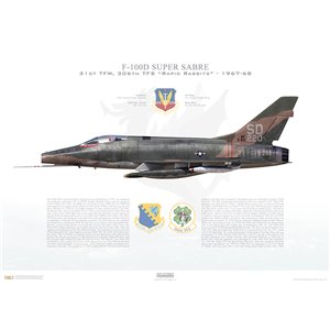 F-100D Super Sabre 31st Tactical Fighter Wing, 306th Tactical Fighter Squadron "Rapid Rabbits", SD/56-3220 - Tuy Hoa AB, Vietnam, 1967-68 Squadron Lithograph