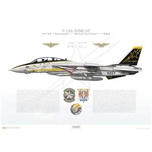 F-14A Tomcat VF-33 Tarsiers / Starfighters, AB201 / 159428 "The Batmobile" CVW-1, USS America CV-66, 1982 Squadron Lithograph
