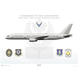 C-32B Gate Keeper, 108th Wing, 150th Special Operations Squadron, 00-9001, McGuire AFB, NJ Squadron Lithograph