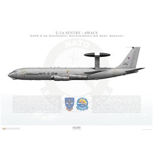 E-3A Sentry, Airborne Early Warning and Control System (AWACS), LX-N-90458. NATO E-3A Component, Geilenkirchen Air Base, Germany - Squadron Lithograph