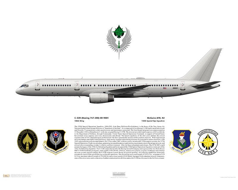 Aircraft profile print of Boeing C-32B Gate Keeper, 108th W, 150th SOS,  00-9001 - Profile Print in various sizes
