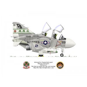 F-4J Phantom II VMFA-333 Fighting Shamrocks, AJ201 / 155526. CVW-8, USS America CVA-66, 1972 Squadron Lithograph