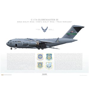 C-17A Globemaster III 62nd Airlift Wing / 446th Airlift Wing, 10-0217 - McChord AFB, WA Squadron Lithograph