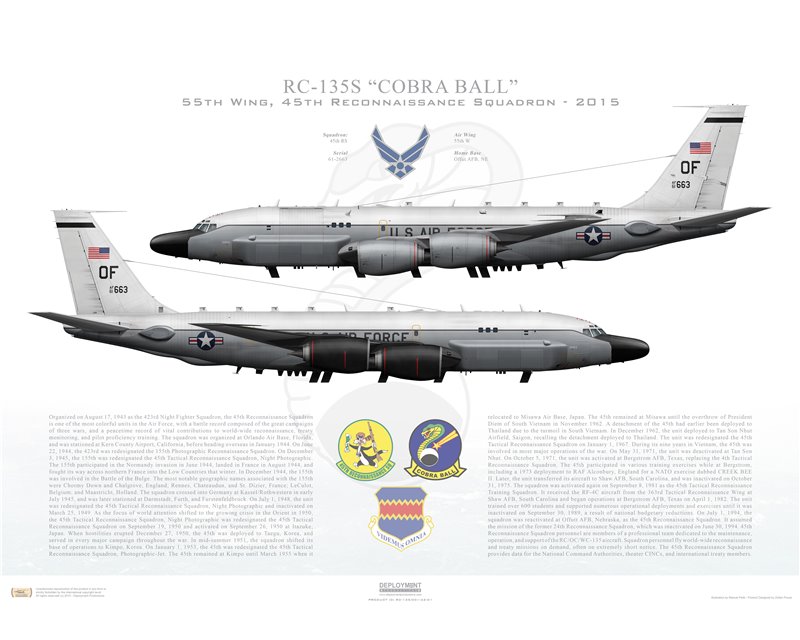 Aircraft profile of RC-135S Cobra 55th W, 45th RS, / 2015 - Profile Print in various sizes
