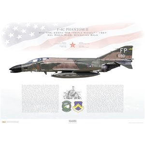 F-4C Phantom II 8th Tactical Fighter Wing, 555th Tactical Fighter Squadron "Triple Nickel", FP/63-7680, MiG Killer, Operation Bolo, Col. Robin Olds - RTAFB Ubon, Thailand, 1967 Squadron Lithograph