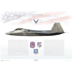F-22A Raptor 192nd Fighter Wing, 149th Fighter Squadron, FF/04-4082 - Langley AFB, VA - 2014 Squadron Lithograph