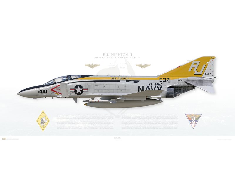 Aircraft profile print of F-4J Phantom II VF-142 Ghostriders 