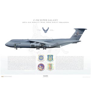 C-5M Super Galaxy 60th Air Mobility Wing, 349th Air Mobility Wing, 22nd Airlift Squadron, 87-0042 - Travis AFB, CA Squadron Lithograph