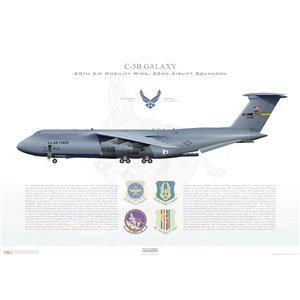 C-5B Galaxy 60th Air Mobility Wing, 349th Air Mobility Wing, 22nd Airlift Squadron, 05-0002 - Travis AFB, CA Squadron Lithograph