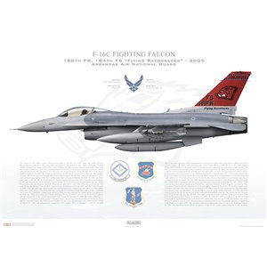 F-16C Fighting Falcon 188th Fighter Wing, 184th Fighter Squadron, FS/86-279 - Arkansas Air National Guard - Fort Smith ANGS, AR - 2005 Squadron Lithograph
