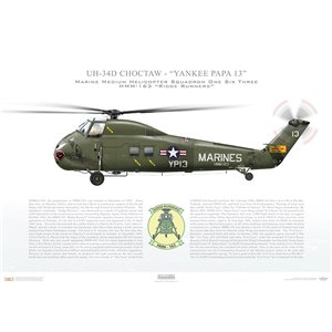 UH-34D Choctaw, Marine Medium Helicopter Squadron One Six Three (HMM-163) "Ridge Runners", 148768, "Yankee Papa 13" Squadron Lithograph