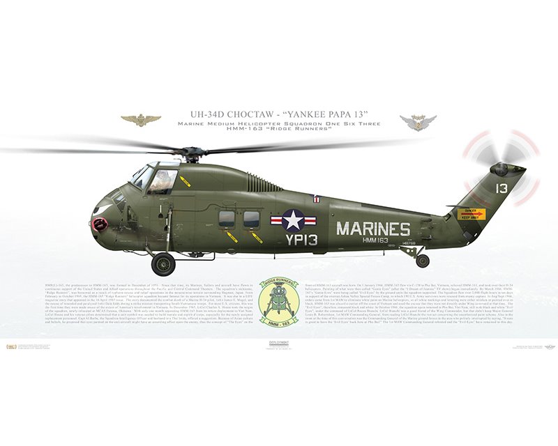 Aircraft profile print of UH-34D Choctaw, HMM-163 Ridge Runners, Yankee  Papa 13, 148768 - Profile Print in various sizes