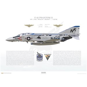 F-4J Phantom II VF-143 Pukin' Dogs, NK103 / 155874. CVW-14, USS Enterprise CVAN-65, 1972 - Squadron Lithograph