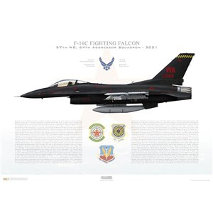 F-16C Fighting Falcon 57th Wing, 64th Aggressor Squadron, WA/89-2048 "WRAITH" - Nellis AFB, NV - 2021 Squadron Lithograph