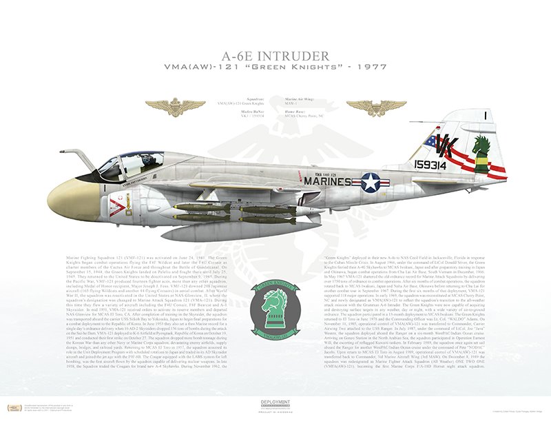 Aircraft profile print of A-6E Intruder VMA(AW)-121 Green Knights 
