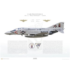 F-4J Phantom II VF-11 Red Rippers, AA106 / 155876. CVW-17, USS Forrestal CV-59, 1979 Squadron Lithograph