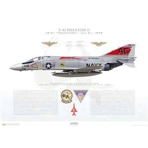 F-4J Phantom II VF-31 Tomcatters, AC106 / 157307. CVW-3, USS Saratoga CVA-60, Jun 21, 1972 - Squadron Lithograph