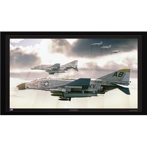 Alpha Strike - F-4B Phantom II VF-14 Tophatters, VF-32 Swordsman, A-4E Skyhawk VA-172 Blue Bolts. CVW-1, USS F. D. Roosevelt CV-42
Size: 28 x 16" / 711 x 400mm