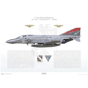 F-4S Phantom II VF-161 Chargers, NF110 / 155541. CVW-5, USS Midway CV-41,  1982 - Squadron Lithograph