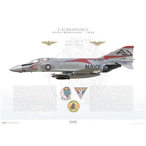 F-4J Phantom II VF-74 BeDevilers, AJ106 / 153853. CVW-8, USS America CV-66, 1972 Squadron Lithograph