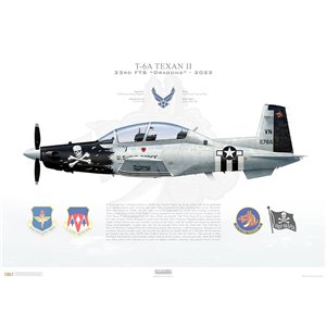 T-6A Texan II 71st FTW, 33rd FTS "Dragons", VN/05-3766, Vance AFB, OK - 2022 Squadron Lithograph