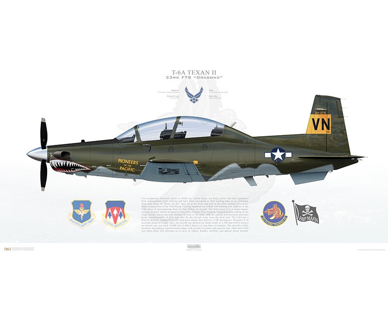 Aircraft profile print of T-6A Texan II 71st FTW, 33rd FTS, VN/04