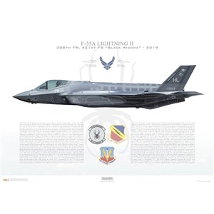 F-35A Lightning II 388th Fighter Wing, 421st Fighter Squadron "Black Widows", HL/15-5203 - Hill AFB, UT - 2019 Squadron Lithograph