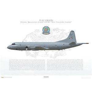 P-3C Orion Patrol Squadron Eight (VP-8) The Fighting Tigers, LC207 / 158207. NAS Jacksonville, FL - Squadron Lithograph