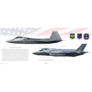 F-22A Raptor - F-35A Lightning II Transition, 44th FG "The Flying Eightballs" - Tyndall AFB
 
Size: Standard - 40 x 16" / 1000 x 420mm
Squadron Lithograph