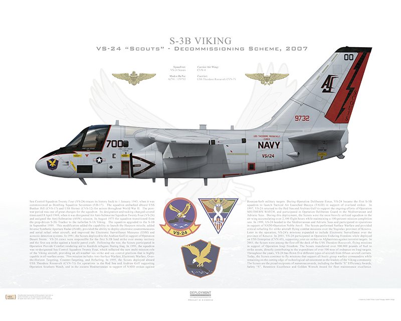 Aircraft profile print of S-3B Viking VS-24 Scouts, AJ700 / 159732