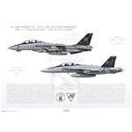 VF-11 to VFA-11 Red Rippers Transition, 2005 / F-14B Tomcat - F/A-18F Super Hornet - Profile Print