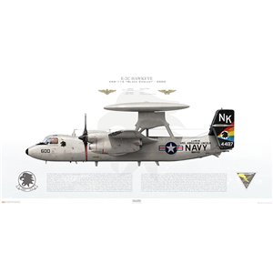 E-2C Hawkeye VAW-113 Black Eagles, NK600 / 164487. CVW-14, USS Abraham Lincoln CVN-72 - 2000 Squadron Lithograph